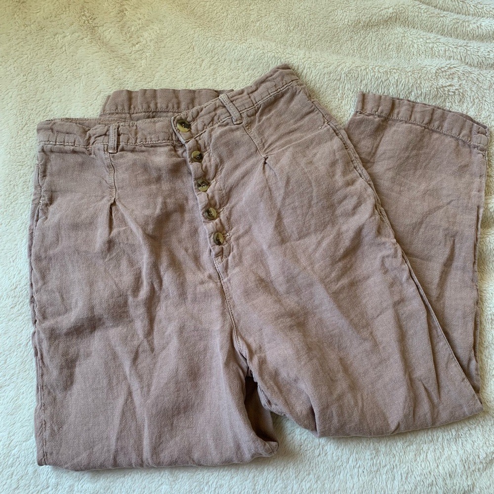 Free People Blush Pink Linen Wide Leg Pants